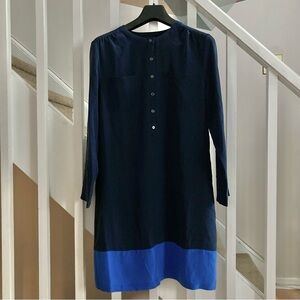 Joe Fresh Navy and Royal Blue Silk Popover Adjustable Long Sleeve Tunic Dress